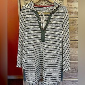 Beach Break gray & white nautical hooded swim cover up with rope drawstrings SM